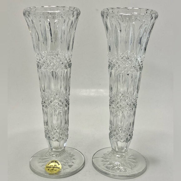 ✅ Set of 2 Vintage Lead Crystal Vases Hand Made by Leonard Made in Italy 8” High - Picture 16 of 16
